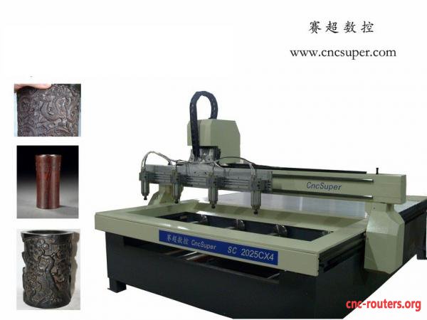Cylinder 4 axis wood CNC router with 4 spindles SC2025CX4